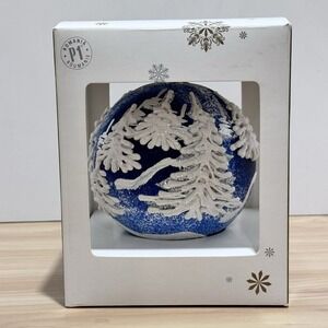 Pier 1 Handblown Christmas Ornament Craciun Fericit Hand Painted European Glass
